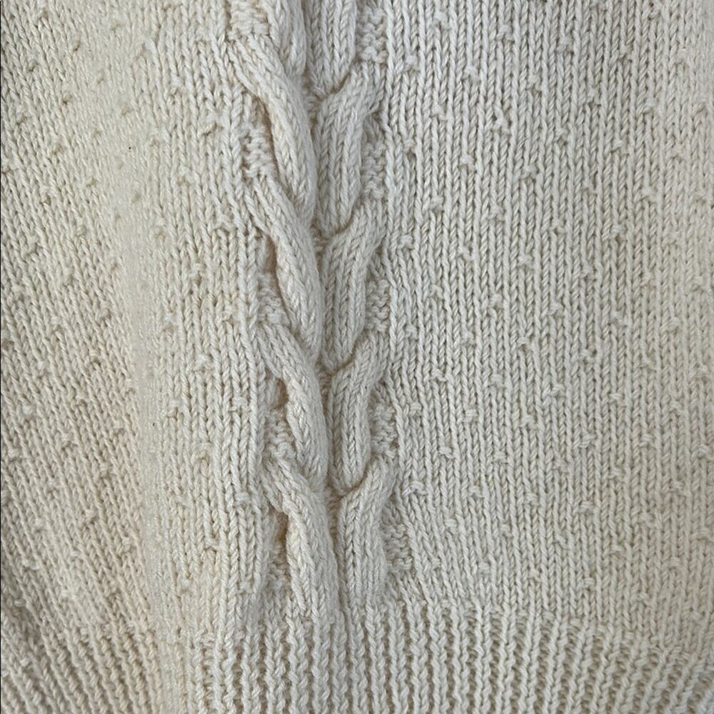 Vintage 100% Wool Cable Knit Sweater Cream Cottagecore Hand Knit Pointelle XS - Picture 4 of 8